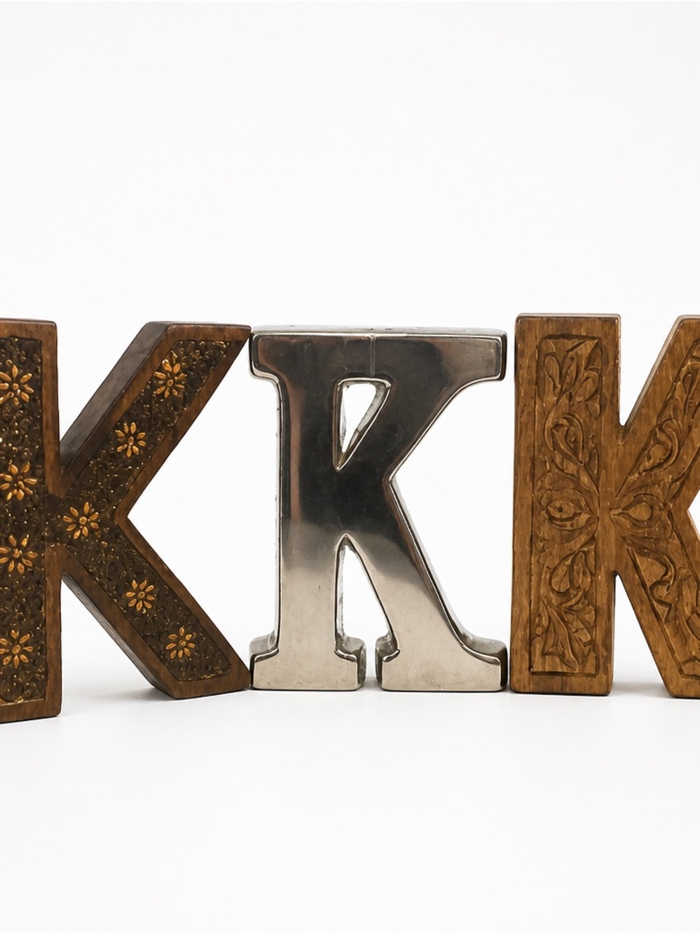 Decorative Letter 'K' Accent - Silver and Brown Home Office Décor